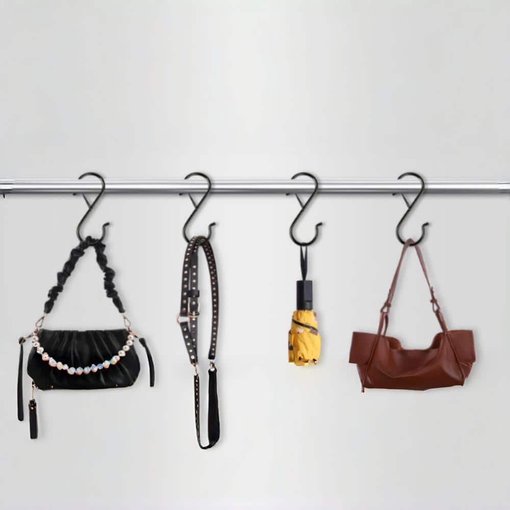 3.5 in. Metal S Hook with Safety Buckle for Hanging Plants, Closet, Kitchen Utensil, Pot, Pan, Bags, Black (24-Pack)