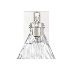 7.125 in. Barlon 1-Light Polished Nickel Sconce Clear Water