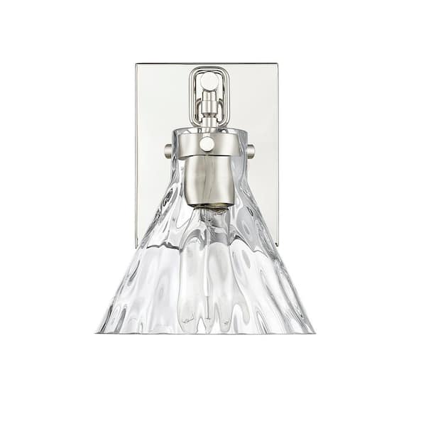 7.125 in. 1-Light Polished Nickel Sconce Barlon Clear Water