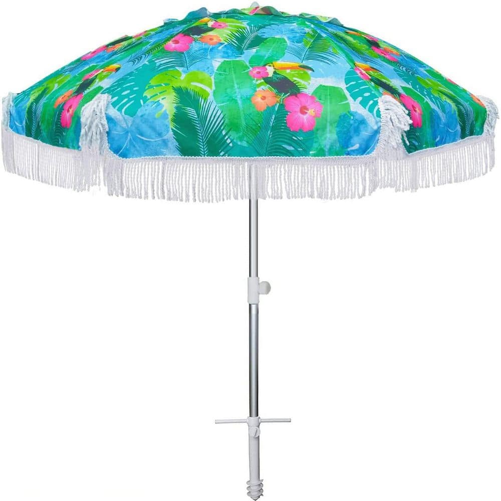 6.5 ft. Steel Tilt Beach Umbrella in Blue and Green