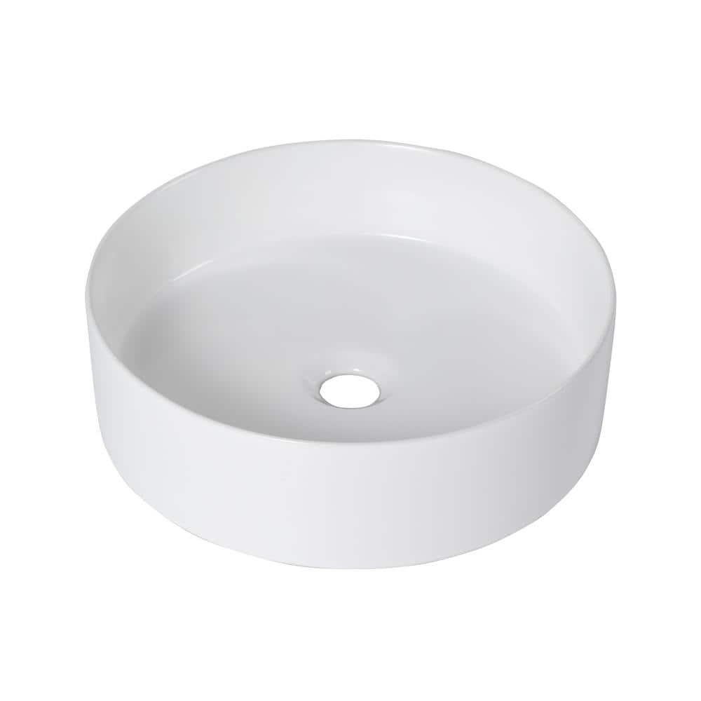 15.75 in. Glossy White Ceramic Round Vessel Bathroom Sink