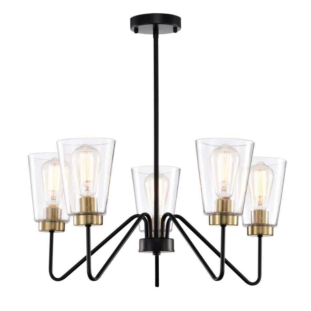 Warehouse of Tiffany Kendrey 25.1 in. 5-Light Indoor Matte Black and Brass  Finish Chandelier with Light Kit GD01-44BB - The Home Depot