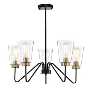 Kendrey 25.1 in. 5-Light Indoor Matte Black and Brass Finish Chandelier with Light Kit