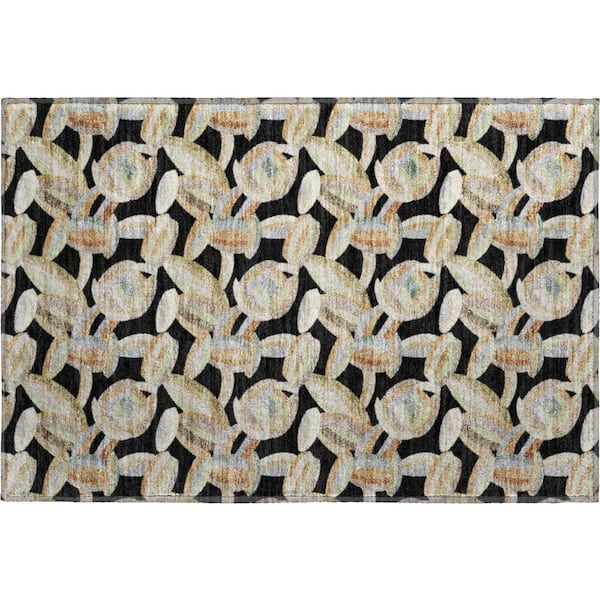 Mayfield Premium Machine Washable Abstract AMF2454 Black 2 ft. x 3 ft. Accent Rug