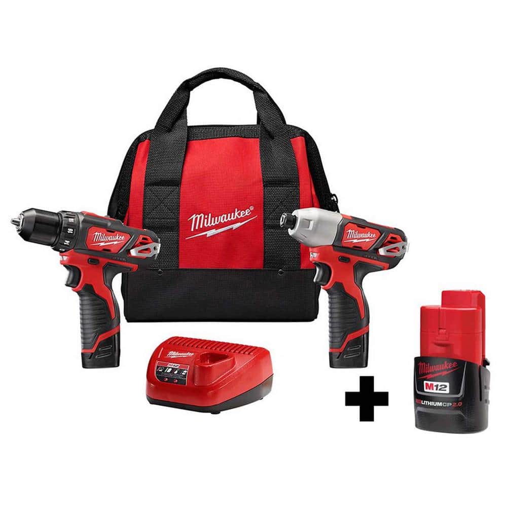 Milwaukee M12 12V Lithium-Ion Cordless Drill Driver/Impact Driver Combo Kit (2-Tool) with M12 2.0Ah Compact Battery -  2494-22X