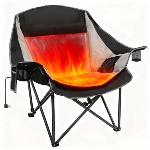 Oversized Heated Camping Chair w/3-Heat Settings and Dual Heating Zones,Folding Chair for Outdoor (Battery Not Included)