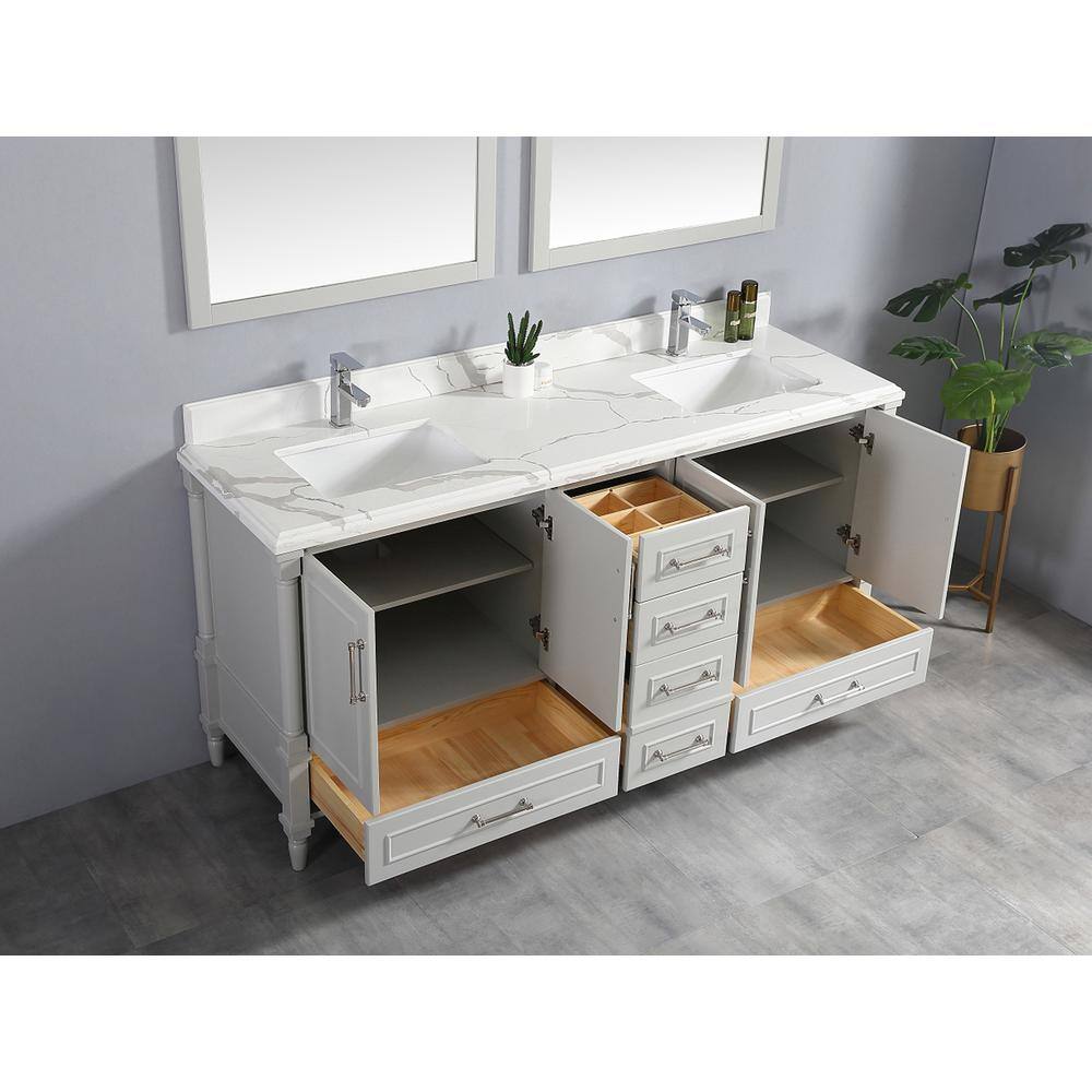 Aberdeen 72'' Light Gray Double Vanity with Marble Top