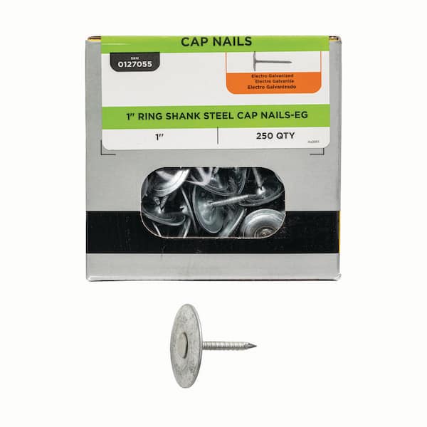 1 in. x 12-Gauge Electrogalvanized Ring Shank Steel Cap Roofing Nail (250-Pack)