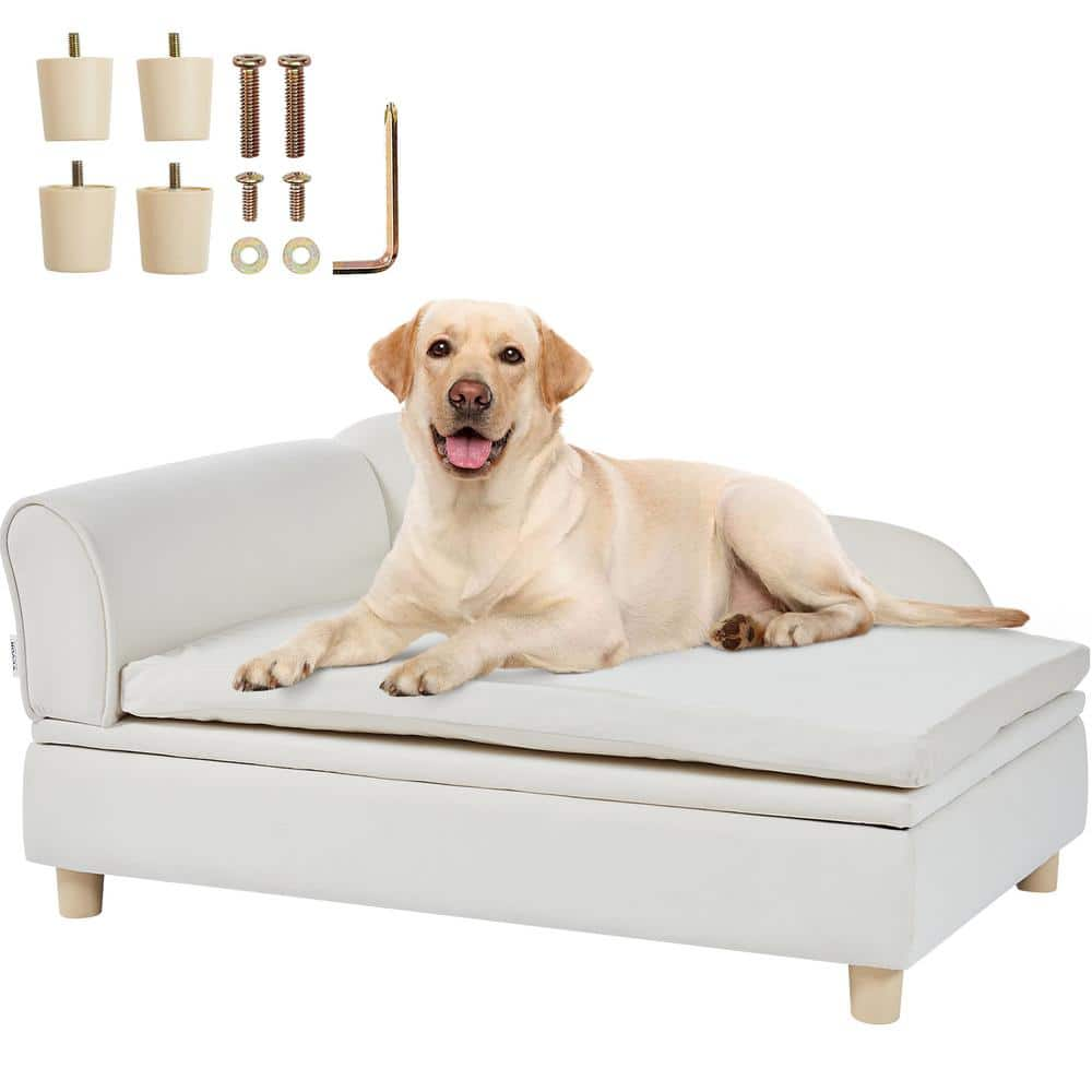 VEVOR Pet Sofa, Dog Couch for Large-Sized Dogs and Cats, Soft Velvety Dog Sofa Bed, 110 lbs. Loading Cat Sofa, White