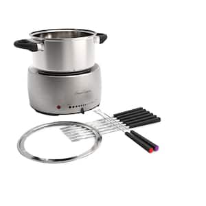 Stainless-Steel Fondue Pot Set - Electric Cooker - Includes 8-Color-Coded Forks