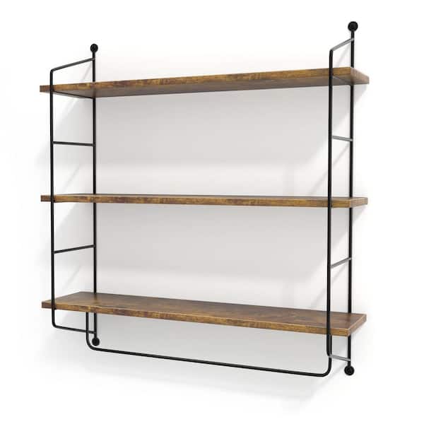 3-Tier Floating Bathroom Shelves, 6 in. W x 23.62 in. D in Walnut Brown Wood, Wood Wall Storage, Decorative Wall Shelf