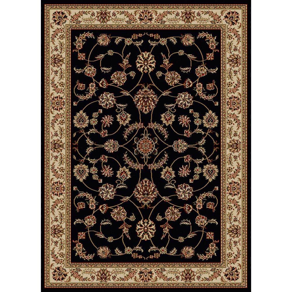 Scroll Design Rugs RADICI USA Como Black 5 ft. x 8 ft. Traditional Oriental Scroll Area ...