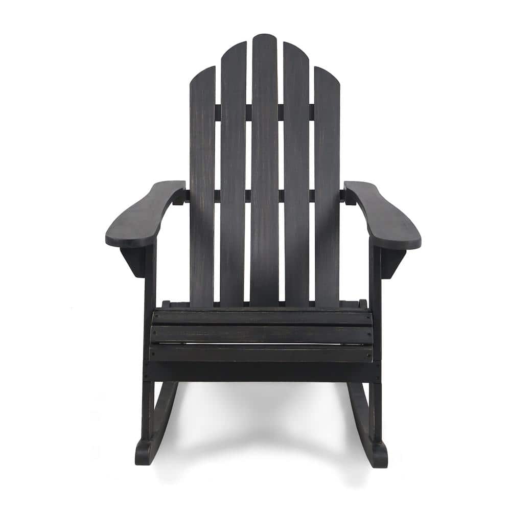 Farmhouse Dark Gray Wooden Rocker Armchair with Foldable Design