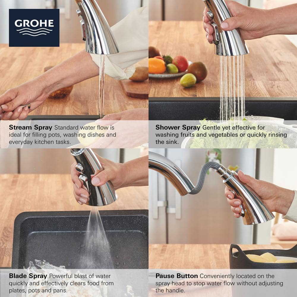 Chrome Modern Pull-Down Kitchen Faucet with Spray