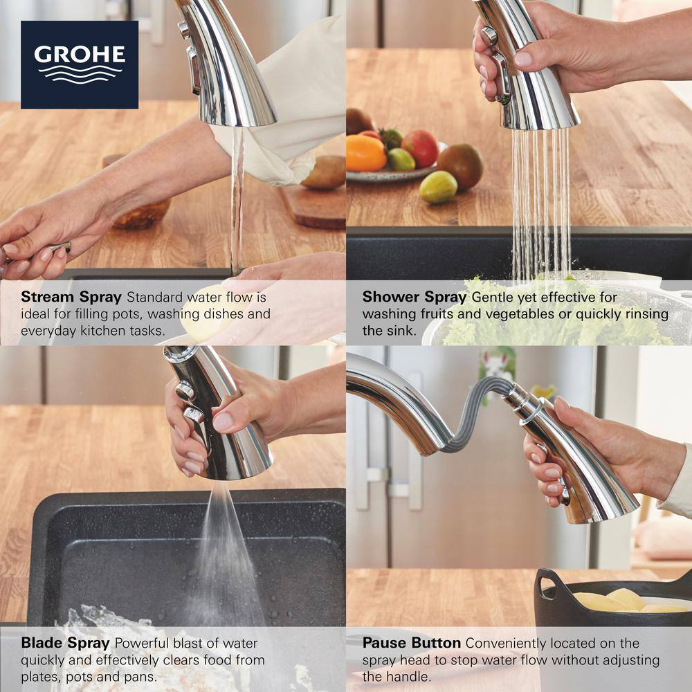 Modern Black Metal Kitchen Faucet with Triple Spray and Pull-out Feature