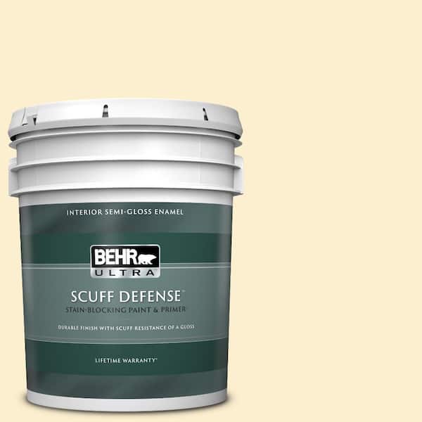 BEHR ULTRA 5 gal. #370C-2 Custard Cream Extra Durable Semi-Gloss Enamel Interior Paint & Primer