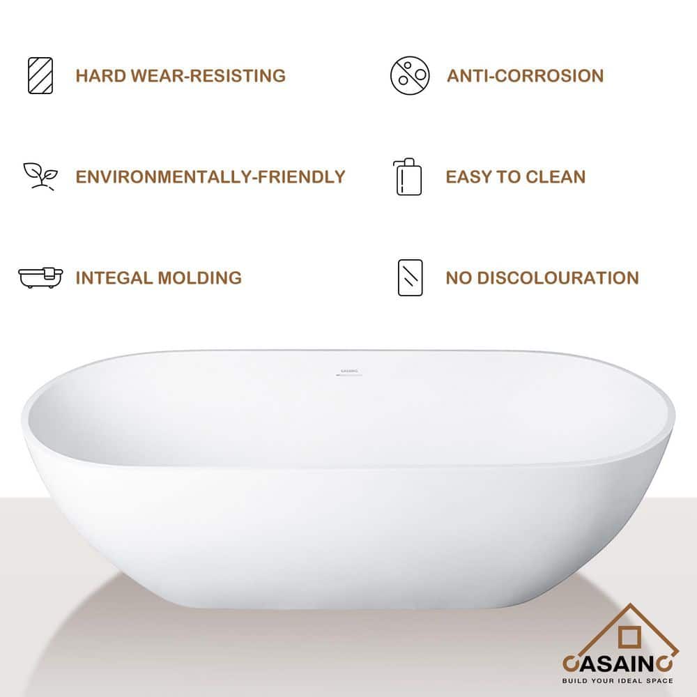 69'' Matte White Stone Resin Freestanding Soaking Bathtub