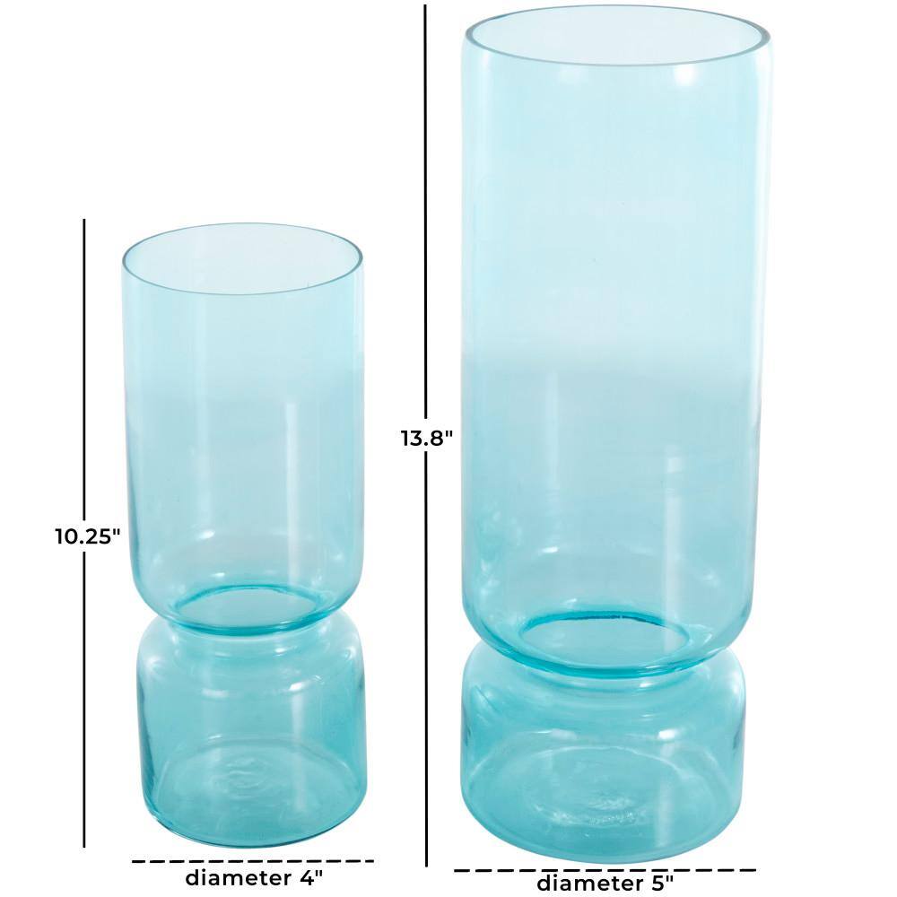 Azure Blue Glass Round Table Vase Set