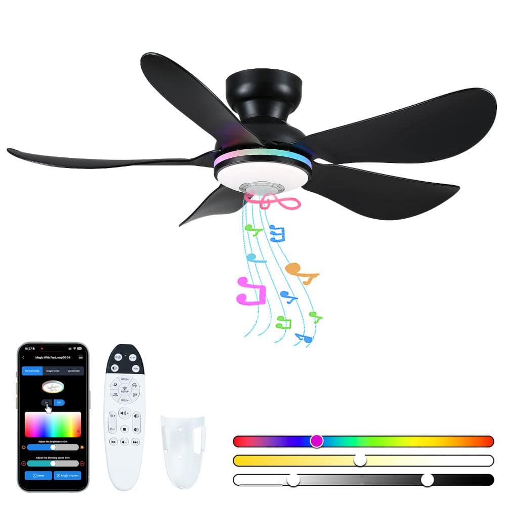 Low-profile black reversible DC dimmable LED ceiling fan with sound system and lights, with remote control price history on PriceWatchPro