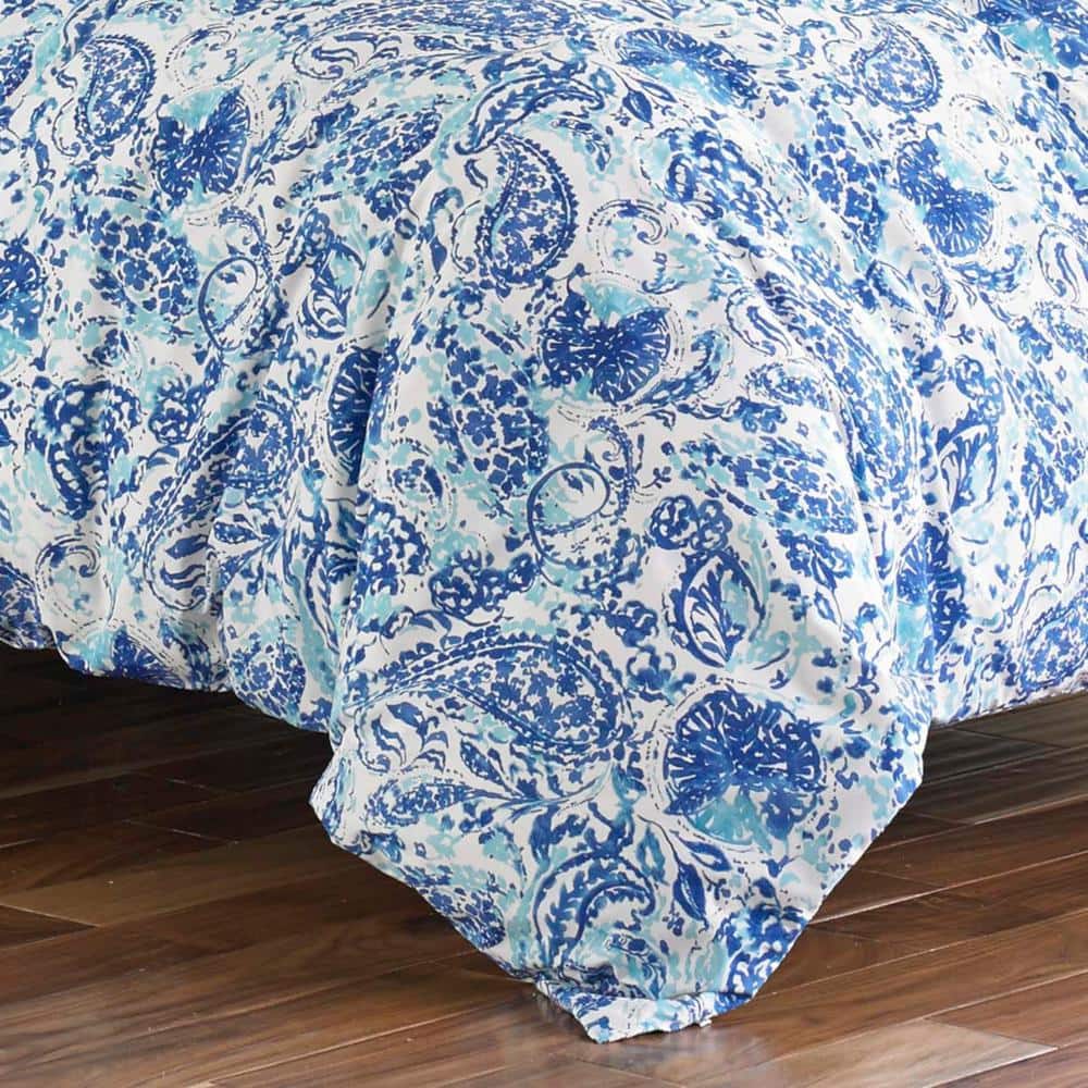Brooke Twin Cotton Blue and White Duvet Cover Set