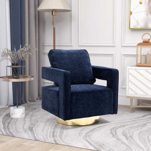 ANBAZAR Blue Chenille Arm Chair with Swivel (Set of 1)