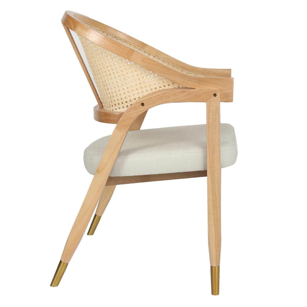 Natural Cane Rattan Dining and Accent Chair with Upholstered Seat