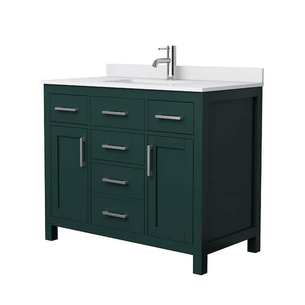 Wyndham Collection Beckett 42 in. W x 22 in. D x 35 in. H Single Sink Bathroom Vanity in Green with White Cultured Marble Top