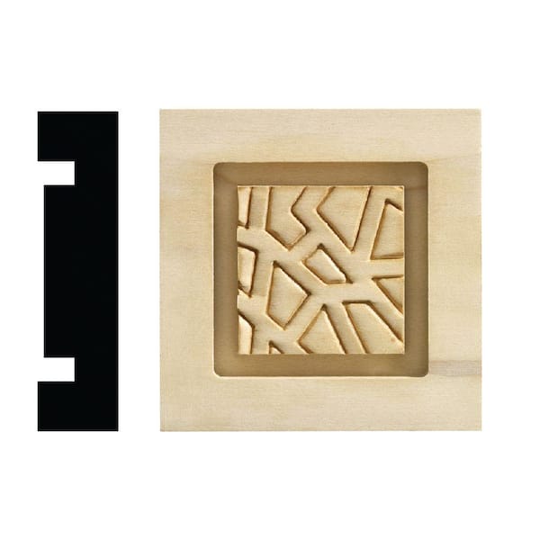 Ornamental Mouldings Cracked Ice Collection 13/16 in. x 3-1/4 in. x 3-1/4 in. White Hardwood Casing Door and Window Corner Block Moulding