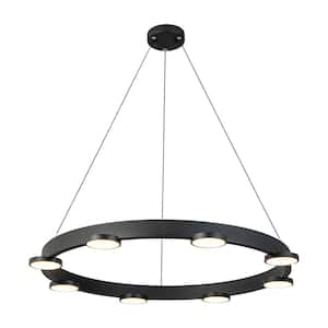 8-Light Modern Black Aluminum Dimmable LED Pendant Light Chandelier with Acrylic Shade