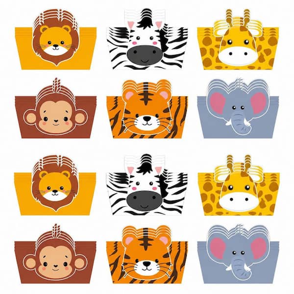 24-Pack Jungle Safari Animal Paper Food Trays 10.2 x 9.8 in. Lion Zebra Giraffe Monkey Tiger Elephant
