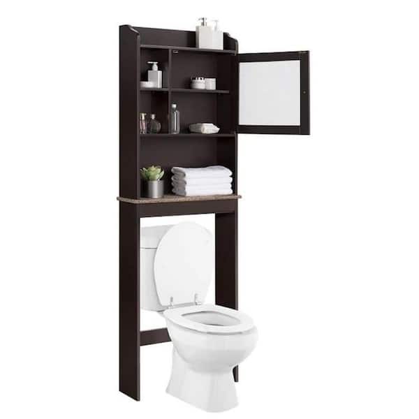 Miscool Naples 23.23 in. W x 68.11 in. H x 7.48 in. D Dark Brown Over-the-Toilet Storage with Adjustable Shelves