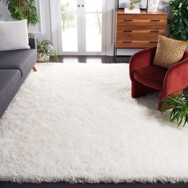 Luxe Shag 8 ft. x 8 ft. Square Ivory Solid Area Rug