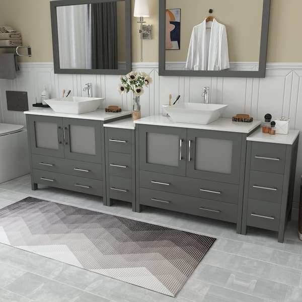 Vanity Art VA3036-96G Grey 96 Double Sink Bathroom Vanity Set with Ceramic Vanity Top