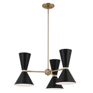 Phix 30.75 in. 6-Light Champagne Bronze and Black Mid-Century Modern Shaded Chandelier for Dining Room