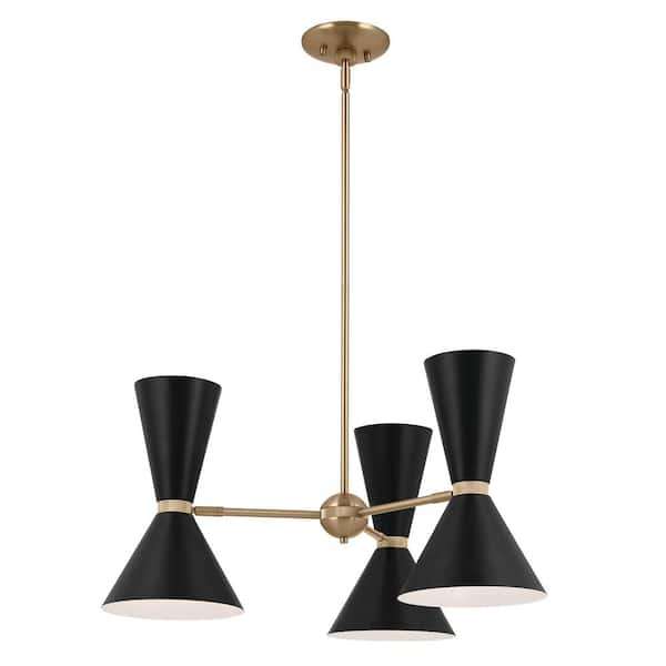KICHLER Phix 30.75 in. 6-Light Champagne Bronze and Black Mid-Century Modern Shaded Chandelier for Dining Room