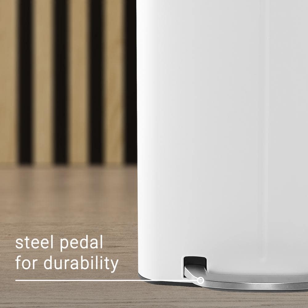 White Stainless Steel Rectangular Pedal Trash Can with Soft-Close Lid