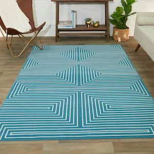 Paskal Teal/White 5 ft. x 7 ft. Geometric Striped Area Rug