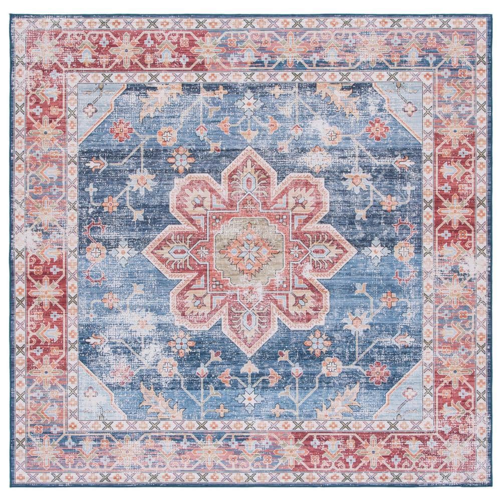 Tuscon Blue/Rust 5 ft. x 5 ft. Machine Washable Distressed Medallion Square Area Rug price history on PriceWatchPro