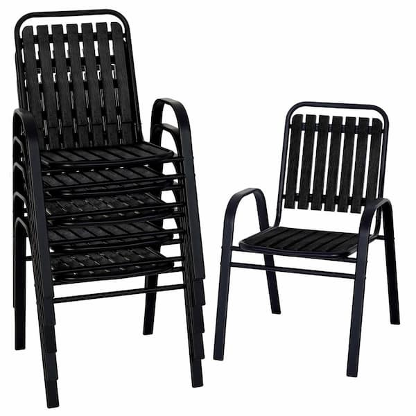 Plastic Outdoor Dining Chair Set of 6 with Armrests, Outdoor Stackable Bistro Chairs for Lawn Backyard