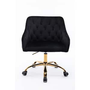 Black Velvet Upholstered Swivel Task Chair with Golden Base