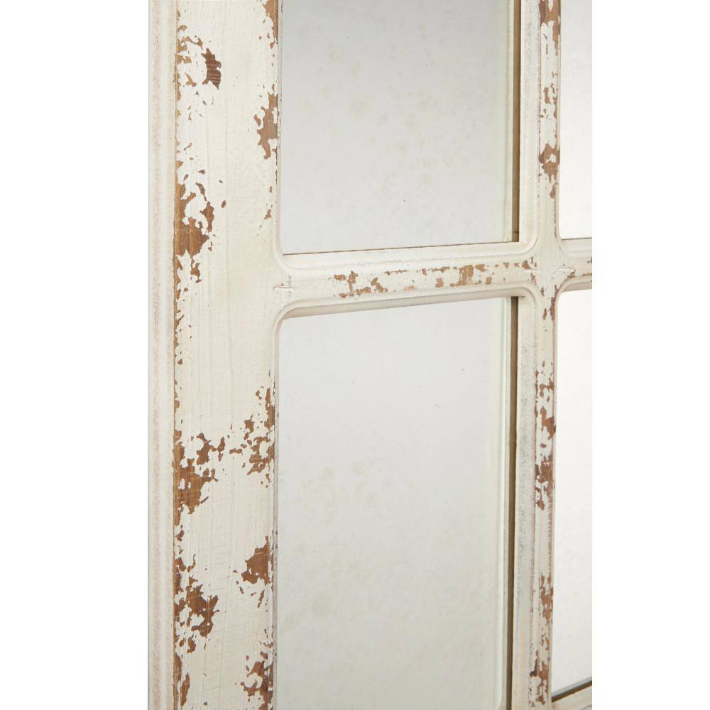 White Distressed Wood Windowpane Arched Decorative Mirror Set