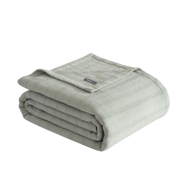 Eddie Bauer Variegated Weave Stripe Green 100% Cotton Full Queen Blanket