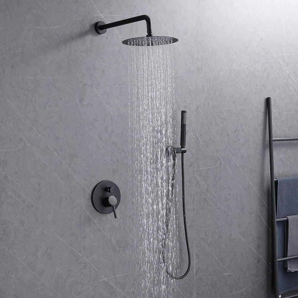 Matte Black Large Round Rainfall Shower System with Handheld