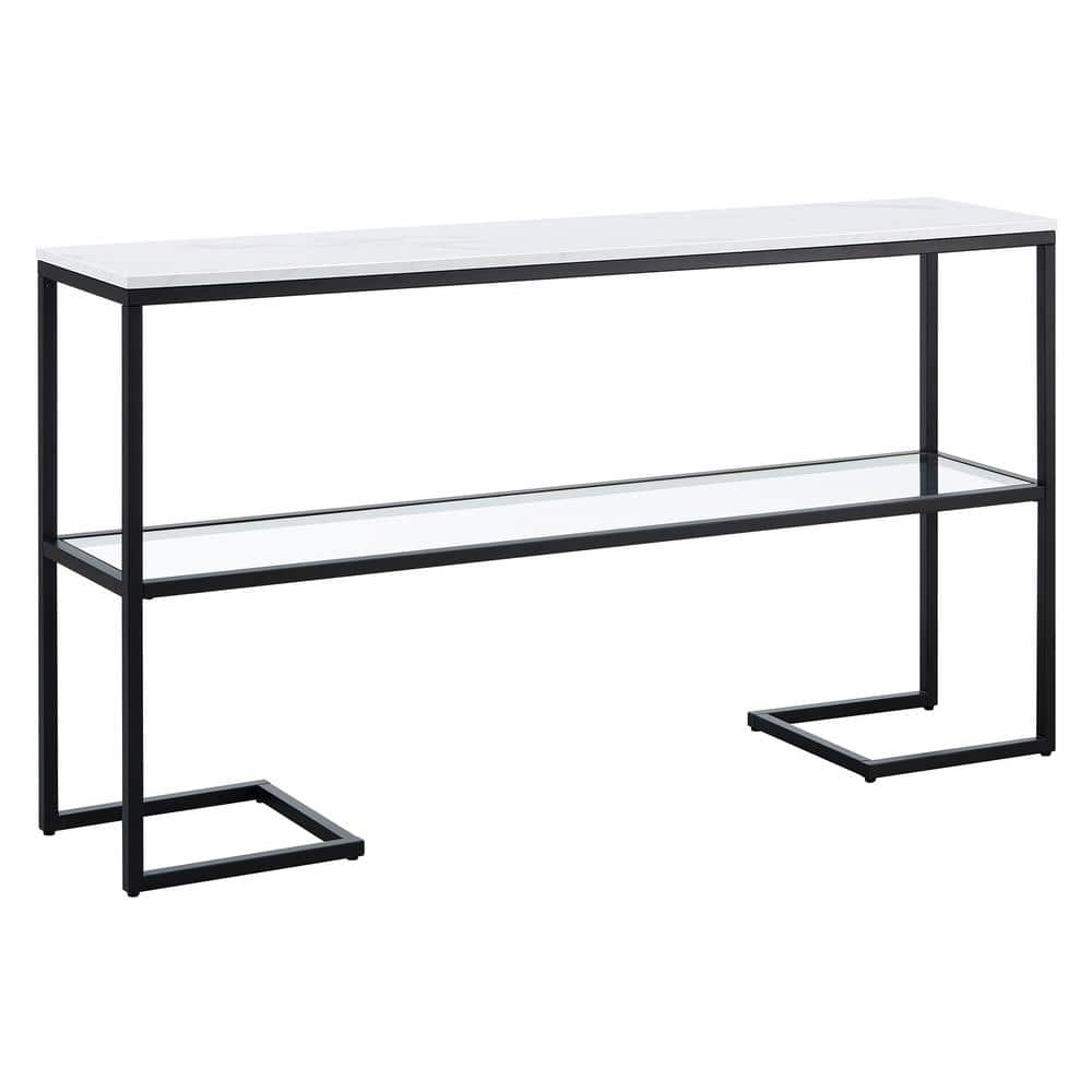 Errol 55" Blackened Bronze Console Table with Faux Marble Top