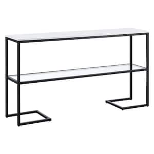 Errol 55 in. Blackened Bronze Rectangle Faux Marble Console Table with Storage