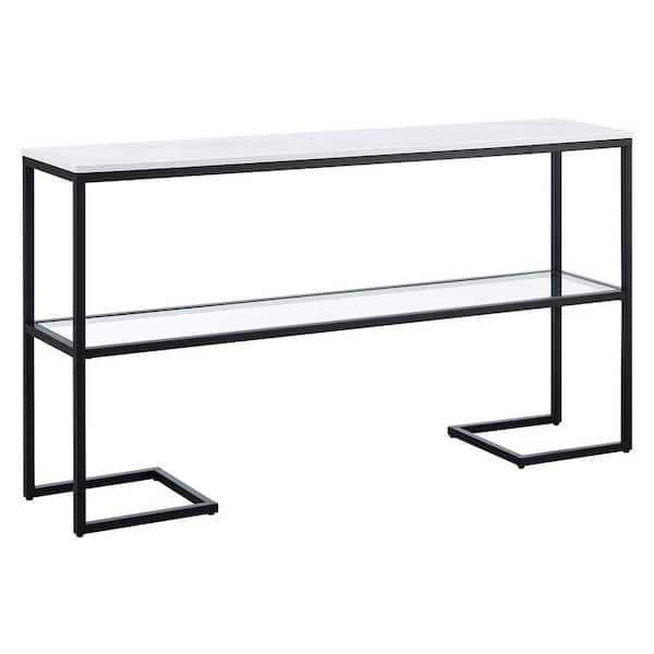 Meyer&Cross Errol 55 in. Blackened Bronze Rectangle Faux Marble Console Table with Storage