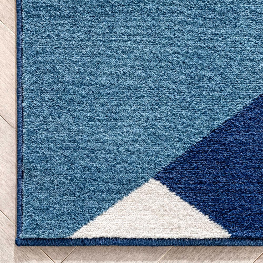 Modern Geometric Blue Synthetic 5' x 7' Easy-Care Area Rug