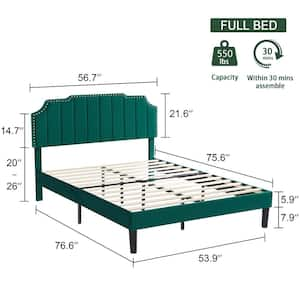 Upholstered Bed Green Metal+Wood Frame Full Platform Bed with Tufted Adjustable Headboard/Mattress Foundation