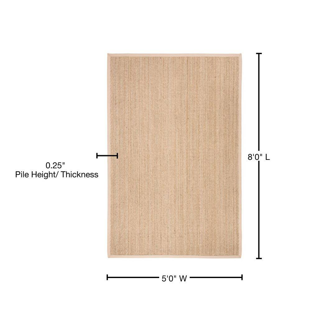 Natural Beige Seagrass Herringbone 5' x 8' Area Rug