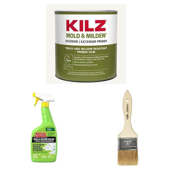 Mold and Mildew 1 qt. White Primer, 32 oz. Killer Stain Remover and 2 in. Flat Chip Brush Combo